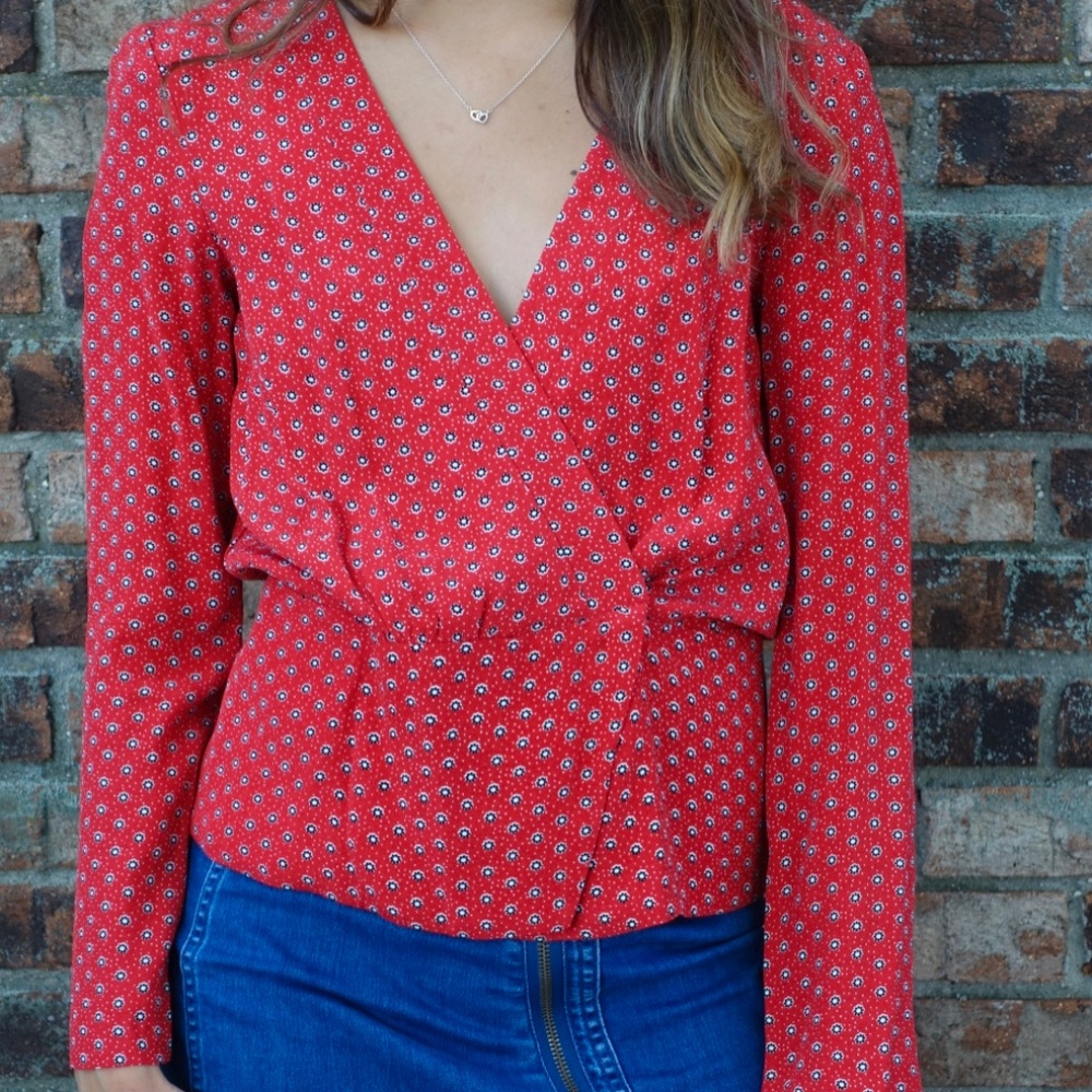 UrbanOutfitters, Red, Long Sleeve, Blouse,Fall